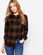 Asos Boyfriend Shirt In Orange Check - Multi