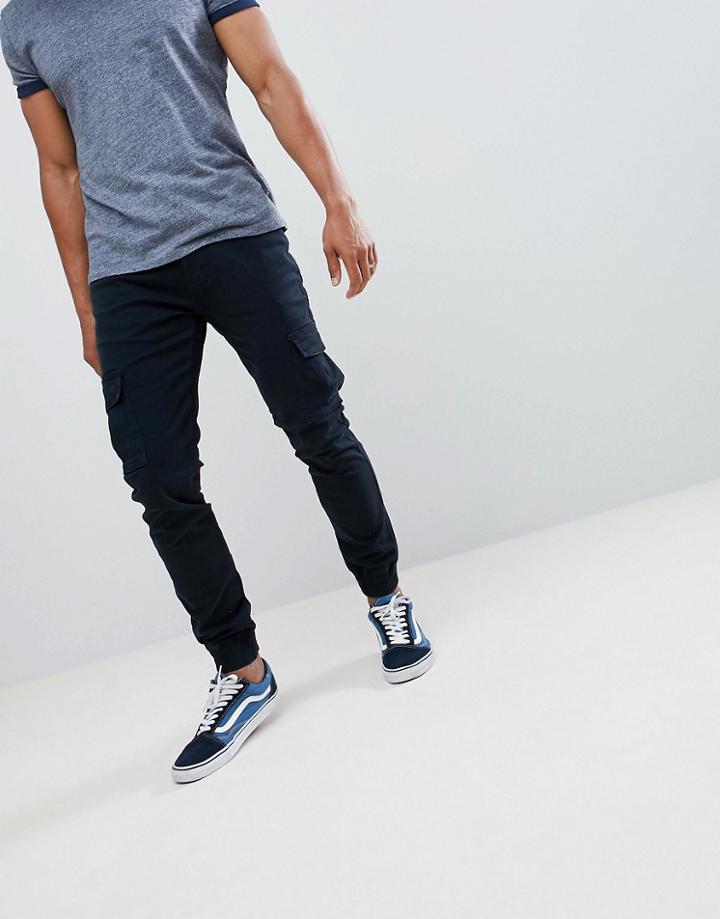 Threadbare Cuffed Chinos Pants With Cargo Pockets - Black