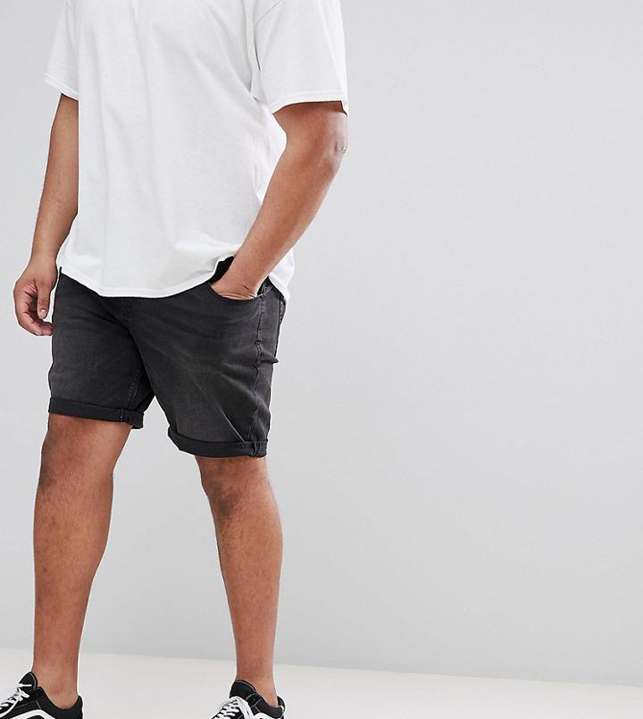 Asos Plus Denim Shorts In Slim Washed Black - Black