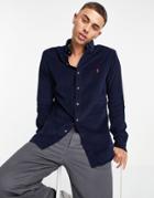 Polo Ralph Lauren Icon Logo Slim Fit Fine Cord Shirt Buttondown In Navy