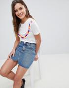 Brave Soul Roxanna T Shirt With Tassel Frill Front - Cream
