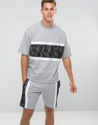 Asos Oversized Short Sleeve Sweatshirt With Lace Panel - Gray