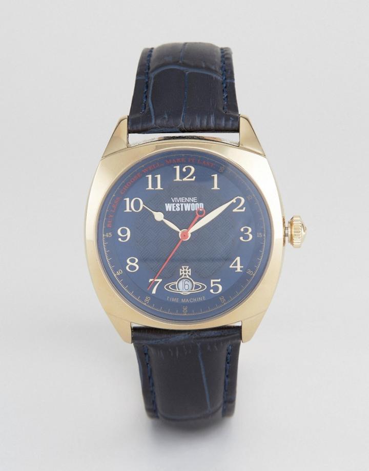 Vivienne Westwood Leather Watch In Navy Vv175blbl - Navy