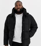 Asos Design Plus Sustainable Puffer Jacket With Hood In Black