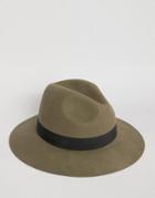 Asos Fedora In Olive - Green