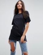 Asos T-shirt With Button Neck In Washed Oversized Fit - Black