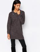 Brave Soul Chunky Knit Sweater With Buckle Detail - Gray