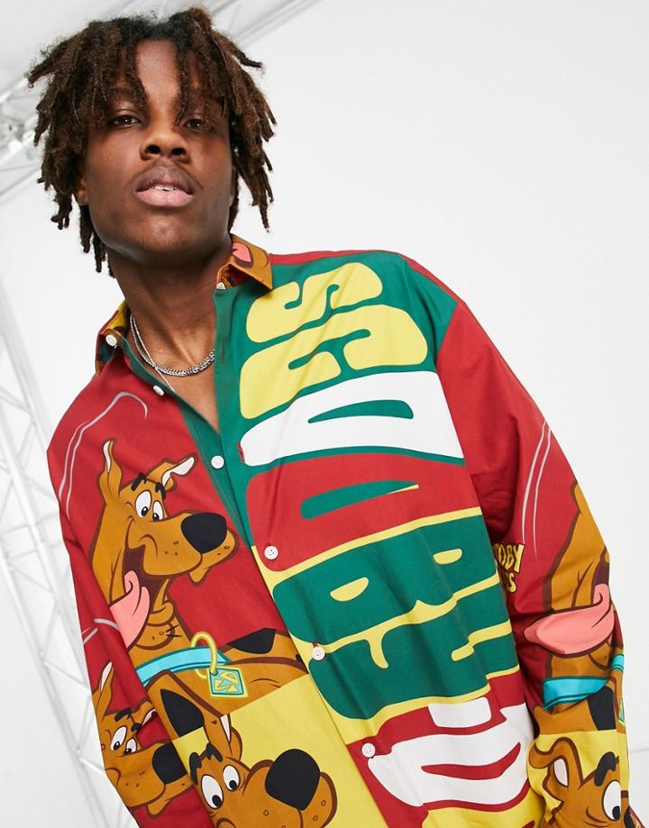 Asos Design Scooby Doo 90s Oversized Shirt In 90s Block Print-green