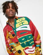 Asos Design Scooby Doo 90s Oversized Shirt In 90s Block Print-green