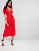 Asos Tea Jumpsuit With Knot Front-red