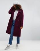 Asos Oversized Coat With Tab Back - Purple