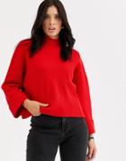 Mango Volume Sleeve Ribbed Sweater In Red