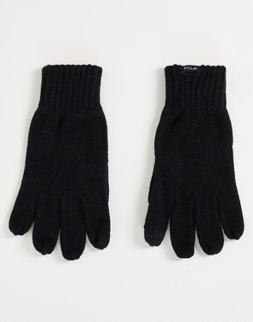 French Connection Fcuk Ribbed Gloves In Black