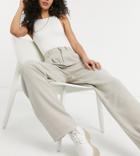 Asos Design Tall High Rise 'relaxed' Dad Pant In Gray Linen-grey