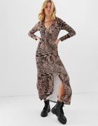 Asos Design Ruched Front Animal Print Maxi Dress - Multi