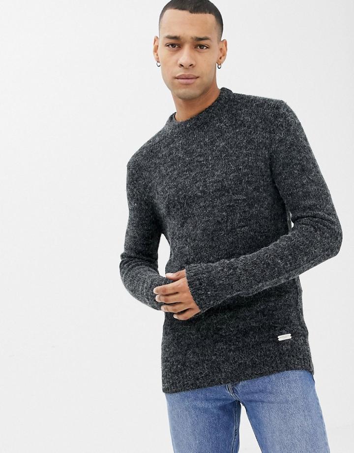 Brave Soul Textured Marl Crew Neck Sweater-gray
