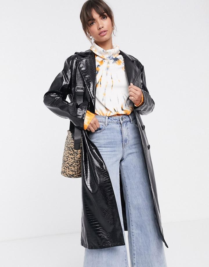 Asos Design Croc Dad Coat In Black