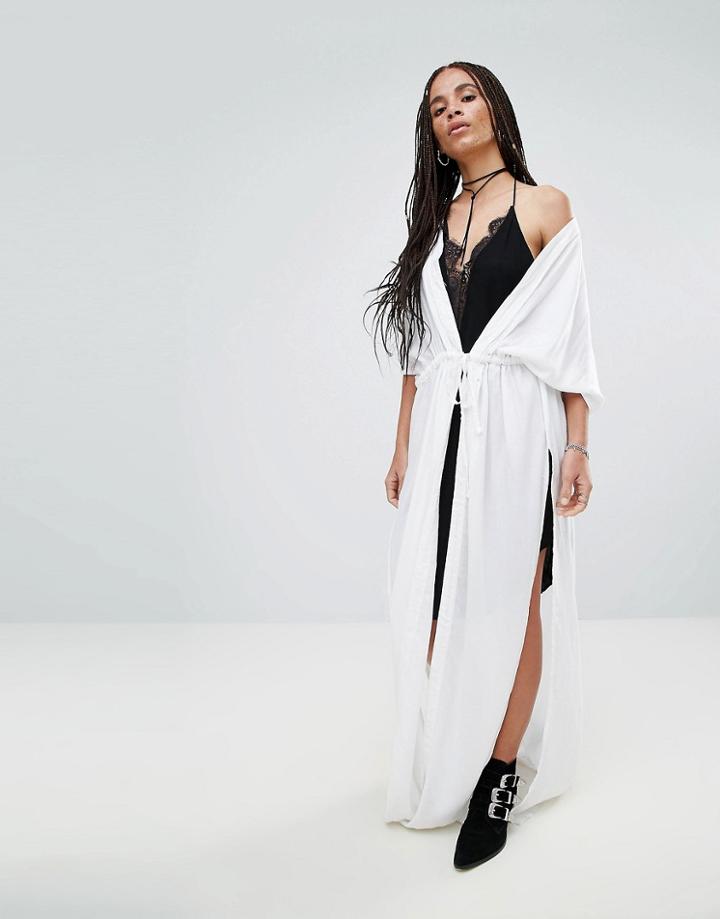 Noisy May Maxi Tie Waist Cardigan - White