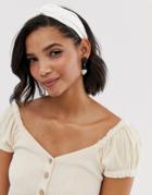 Asos Design Headband With Twist Front In Floral Broderie In White - White