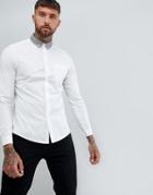 Asos Design Stretch Slim Smart Work Shirt With Contrast Check Collar In White - White