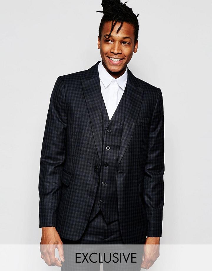 Rogues Of London Exclusive Mini Check Suit Jacket In Skinny Fit - Black