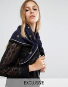 Reclaimed Vintage Stars And Moon Triangle Scarf - Navy