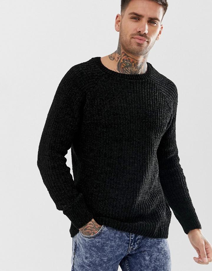 New Look Chenille Knit Sweater In Black