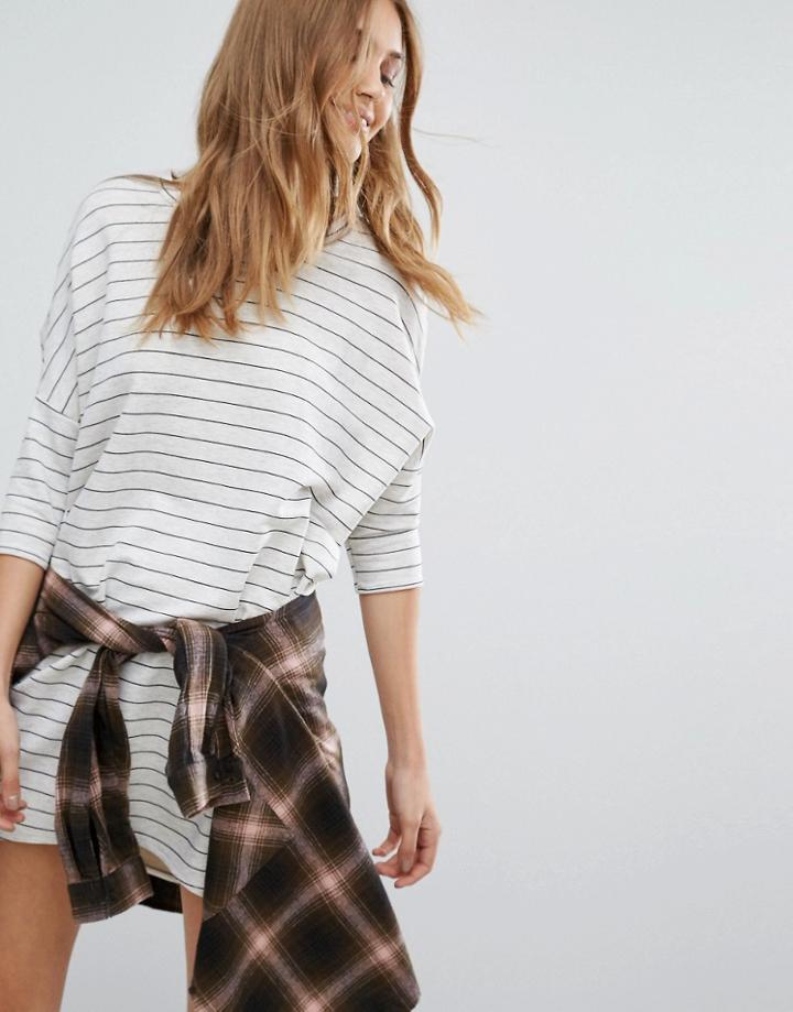 Pull & Bear Stripe T-shirt Dress - Gray