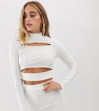 Missguided Co - Ord Ribbed High Neck Top With Cut Out Detail In White - White