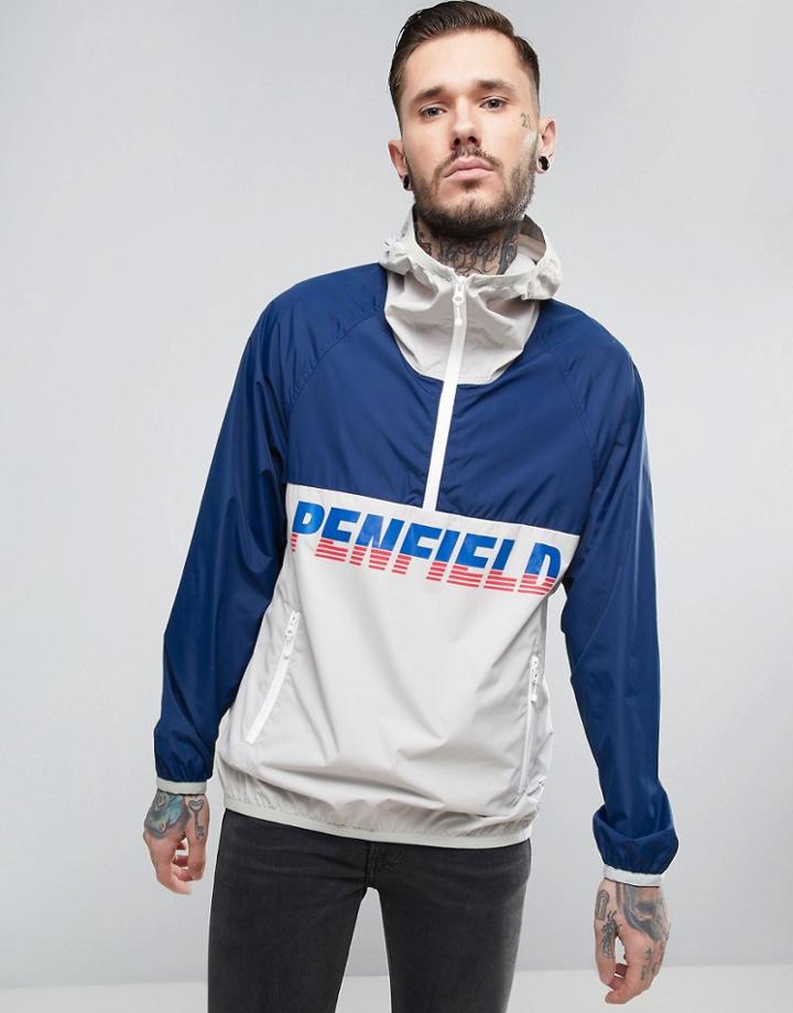 Penfield Block 80s Overhead Jacket Lightweight In Blue - Navy