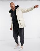 Siksilk Puffer Parka With Logo Hood In Champagne-white