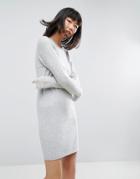 Asos Knitted Dress With Stitch Sleeves - Gray