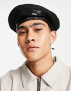 Asos Design Beret In Black With Branding With Size Adjustor