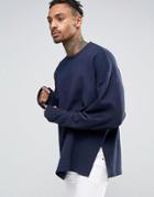 Asos Oversized Sweatshirt With Zips And Side Splits - Navy