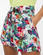 Noisy May High Waisted Belted Floral Shorts In All Over Floral Print-multi