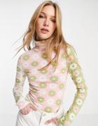 Neon Rose High Neck Top In Mix Retro Floral - Part Of A Set-multi