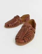 Asos Design Woven Sandal In Tan Leather - Tan