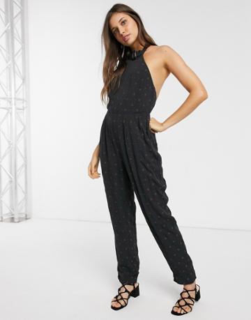 Stevie May Celeste Star Embroidered Jumpsuit-navy