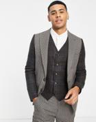Gianni Feraud Skinny Fit Contrast Check Suit Jacket-brown