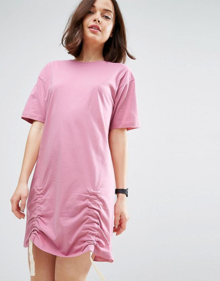 Asos T-shirt Dress With Gathered Hem Detail - Pink