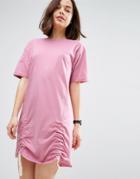 Asos T-shirt Dress With Gathered Hem Detail - Pink