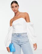 Asos Design Off Shoulder Top With Volume Sleeves In White