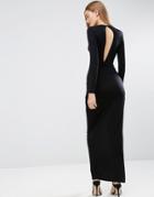 Asos Long Sleeve Drape Open Back Maxi Dress - Black