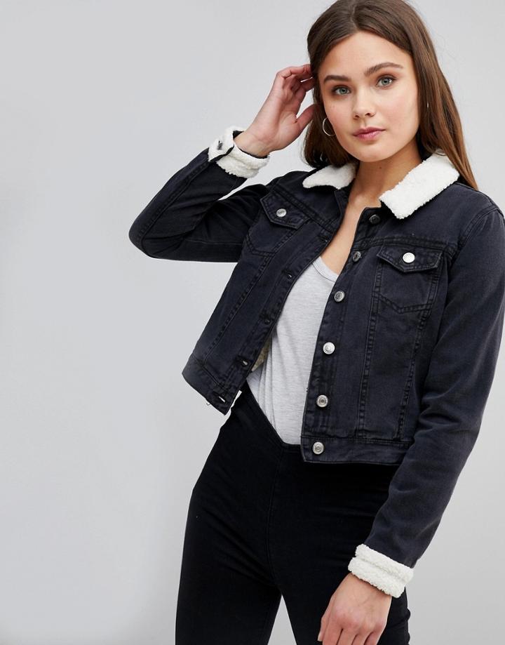 Parisian Denim Jacket With Fleece Collar And Cuffs - Gray
