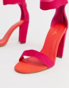 Qupid Scalloped Block Heeled Sandals - Pink