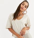 Asos Design Tall T-shirt With Raw Seams And V-neck In Washed Stone