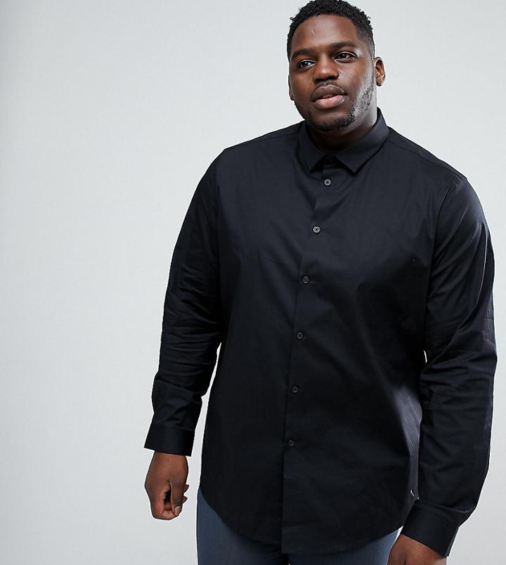 Asos Plus Stretch Regular Fit Shirt In Black - Black
