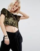 Story Of Lola Velvet Cropped Top - Green