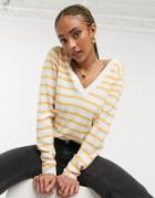 Object Thess V-neck Stripe Sweater In White