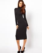 Asos Midi Bodycon Dress With Poloneck And Long Sleeves - Black